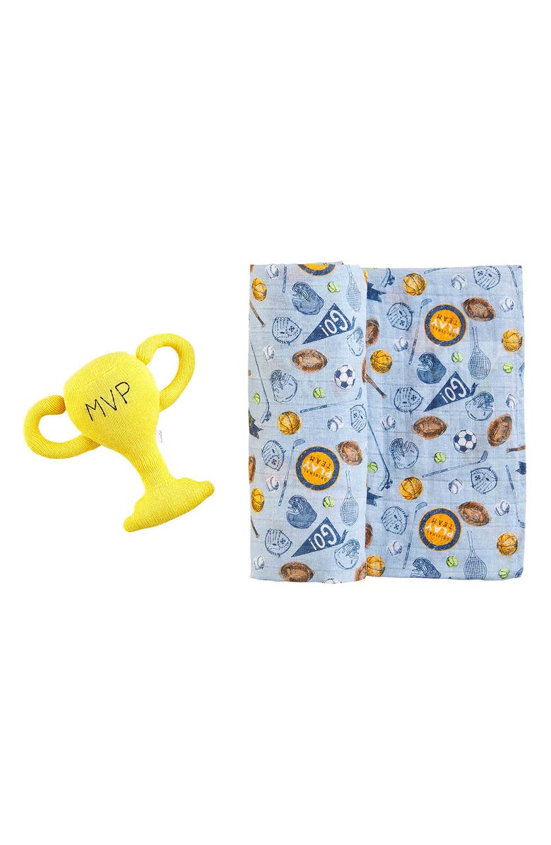 Mud Pie Sports Swaddle and Rattle Set, Main, color, 