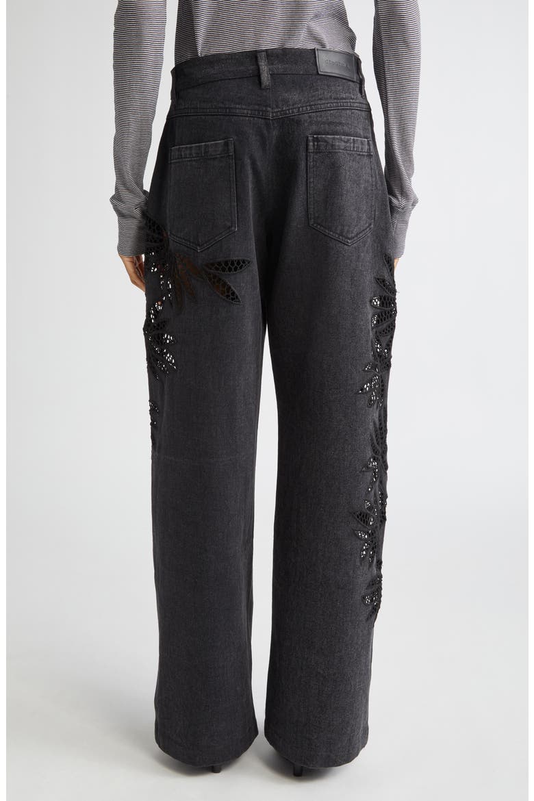 Stulla Lace Panel Wide Leg Jeans, Alternate, color, BLACK
