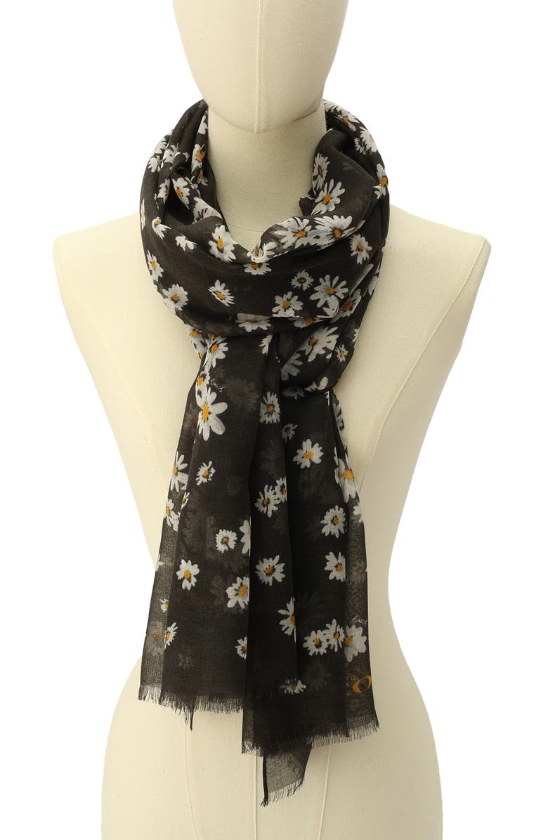 COACH Daisy Cluster Oblong Scarf, Alternate, color, Black/ Chalk