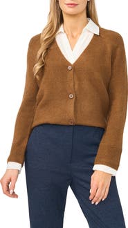 Halogen® Mixed Media Twofer V-Neck Cardigan