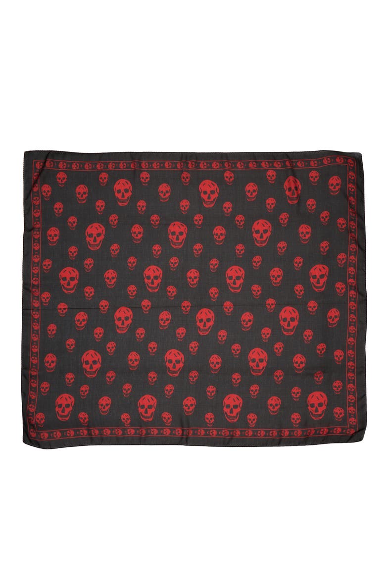 Alexander McQueen Skull Silk Scarf, Alternate, color, BLACK/ RED