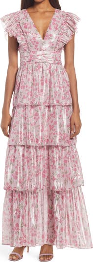 Saylor Floral Dress, Peach/Cream Womens Size M
