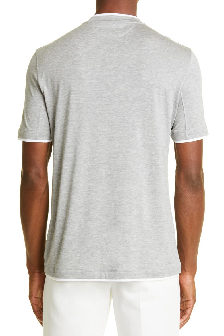 Tipped Silk & Cotton T-Shirt, Alternate, color, CD277-GREY
