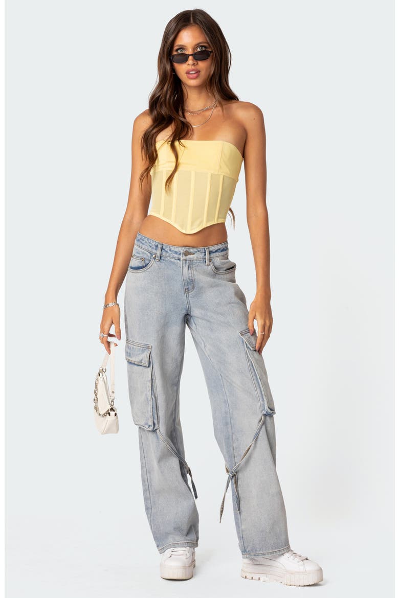 Evangeline Strapless Mesh Corset Top, Alternate, color, YELLOW