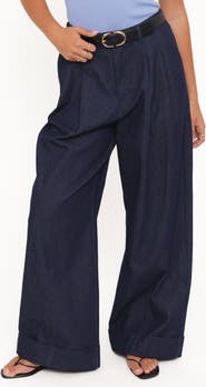 Petal & Pup Elinor Cuffed Pleated Wide Leg Denim Pants
