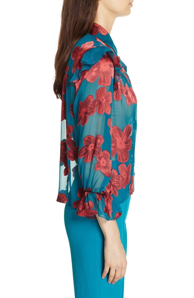 Alice + Olivia Ziggy Ruffle Sleeve Blouse, Alternate, color, 