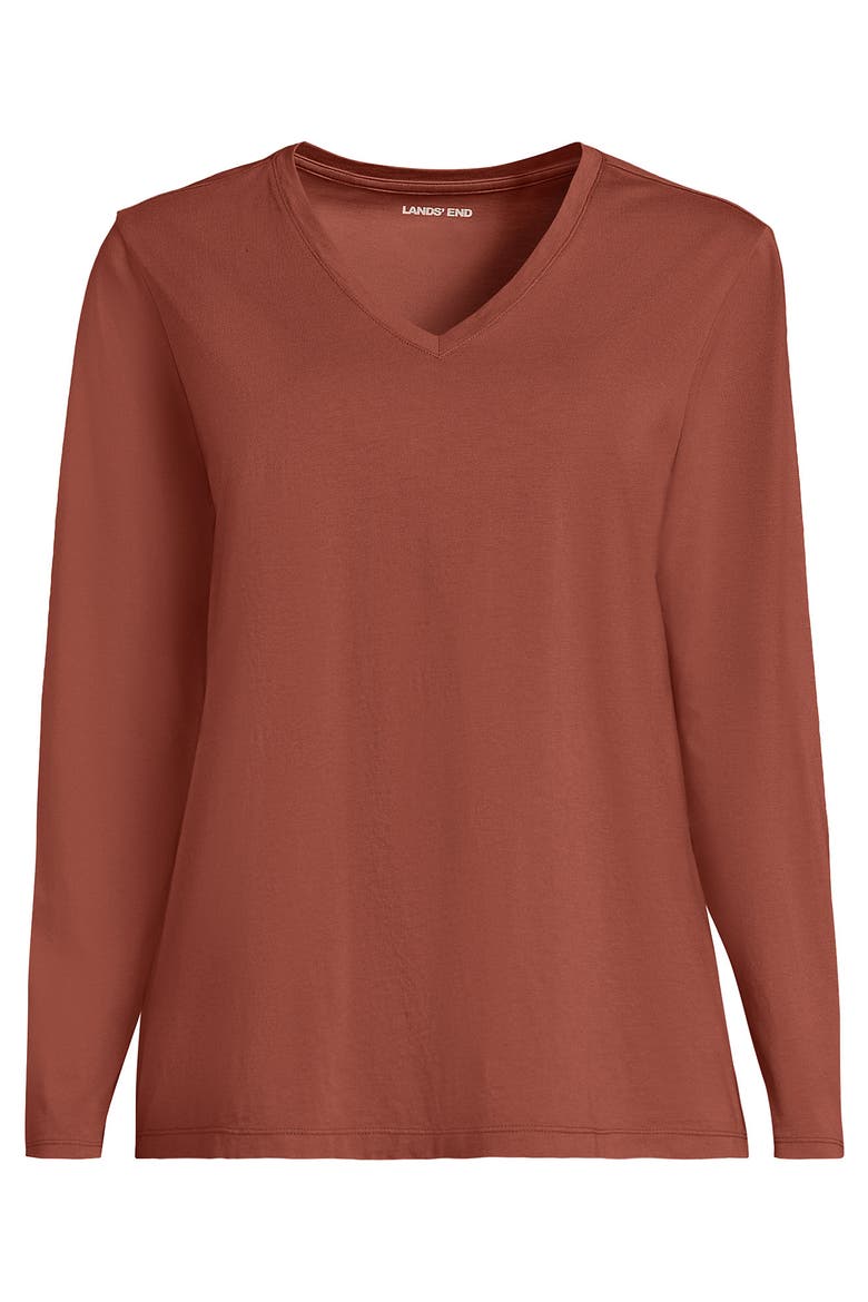 Supima Cotton Long Sleeve V-Neck T-Shirt, Alternate, color, Earthen Clay