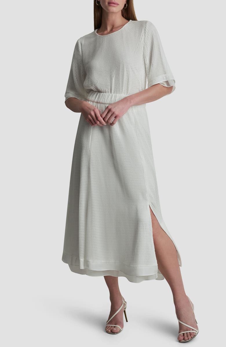 DKNY Windowpane A-Line Skirt, Alternate, color, Ivory