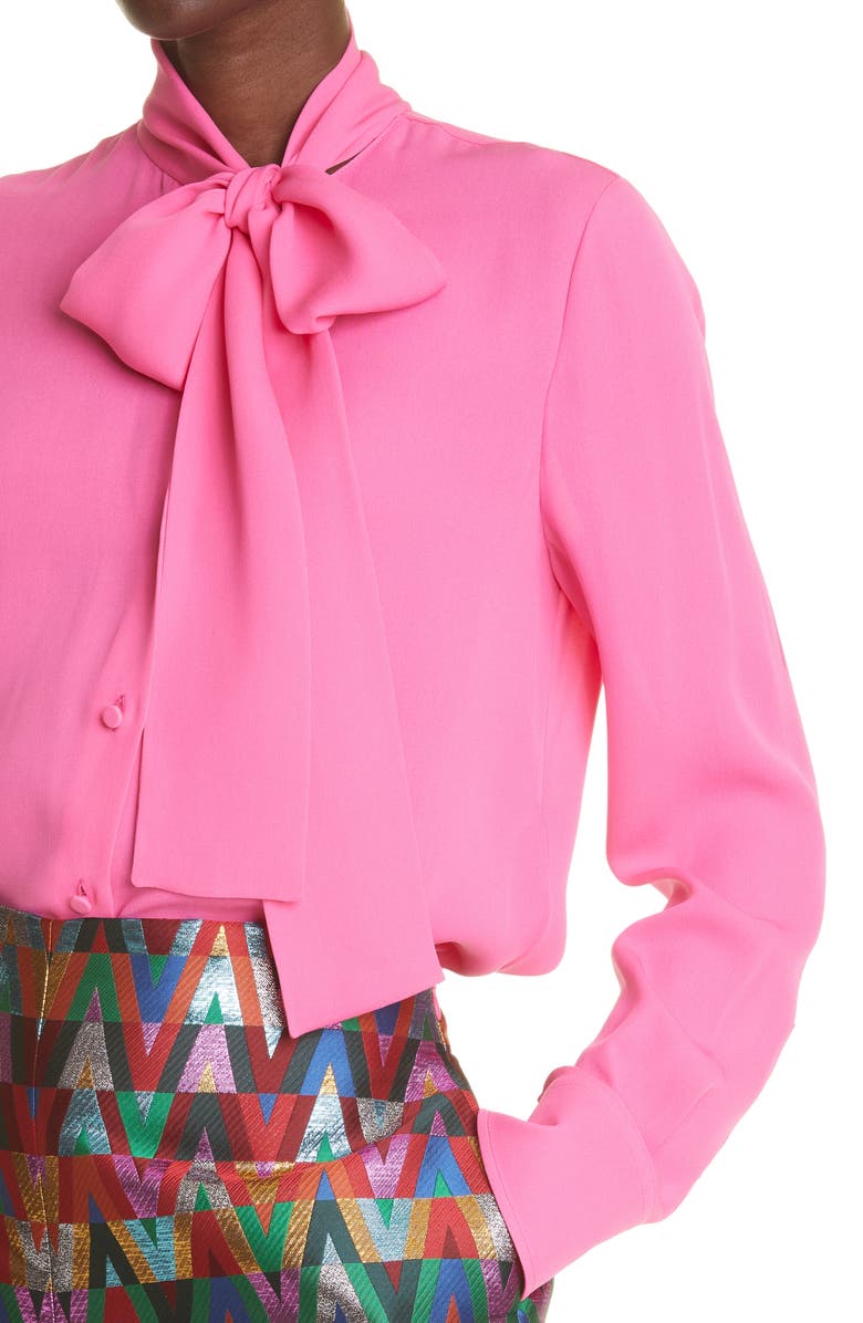 Valentino Tie Neck Silk Georgette Blouse, Alternate, color, 