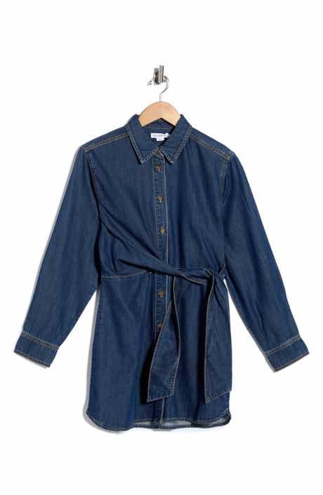 Tie Waist Denim Mini Shirtdress