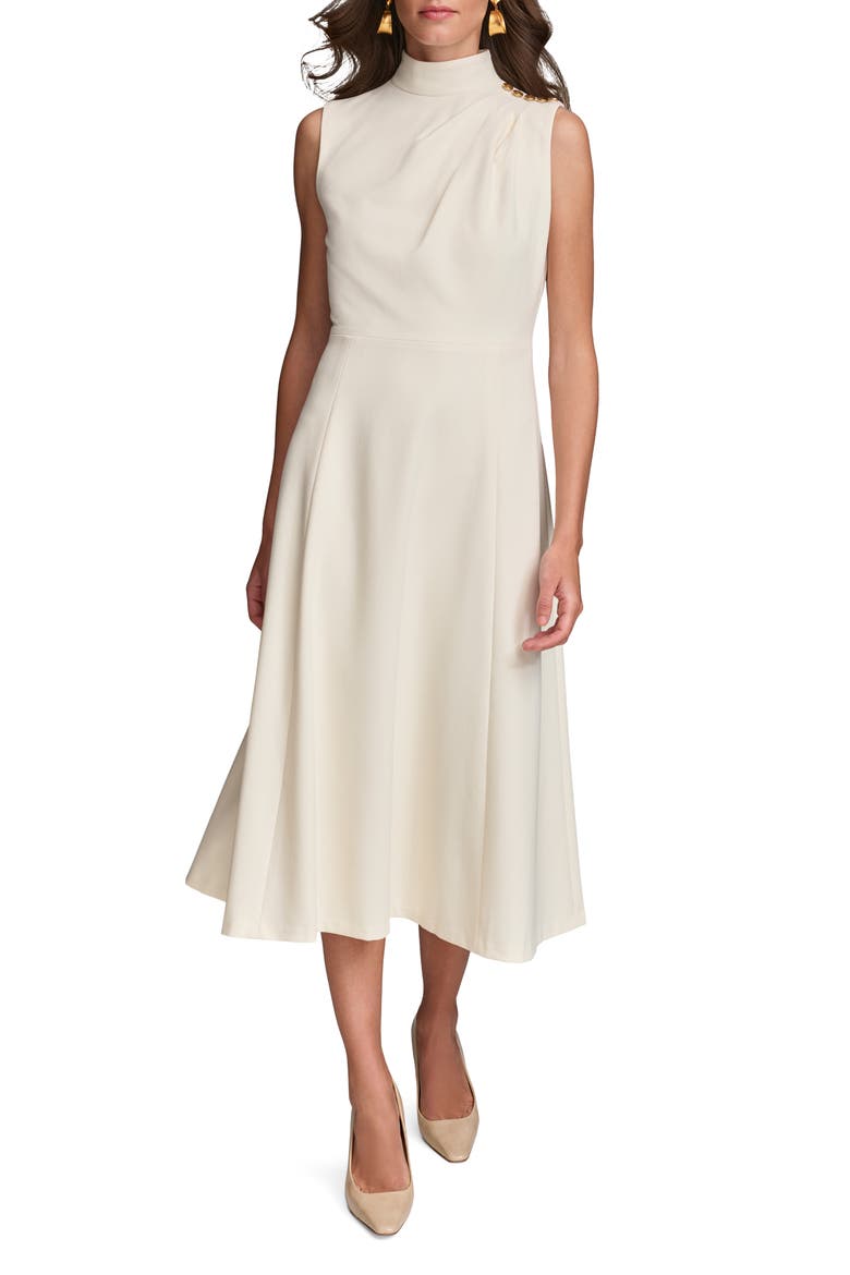 Mock Neck Sleeveless Midi A-Line Dress, Main, color, CREAM