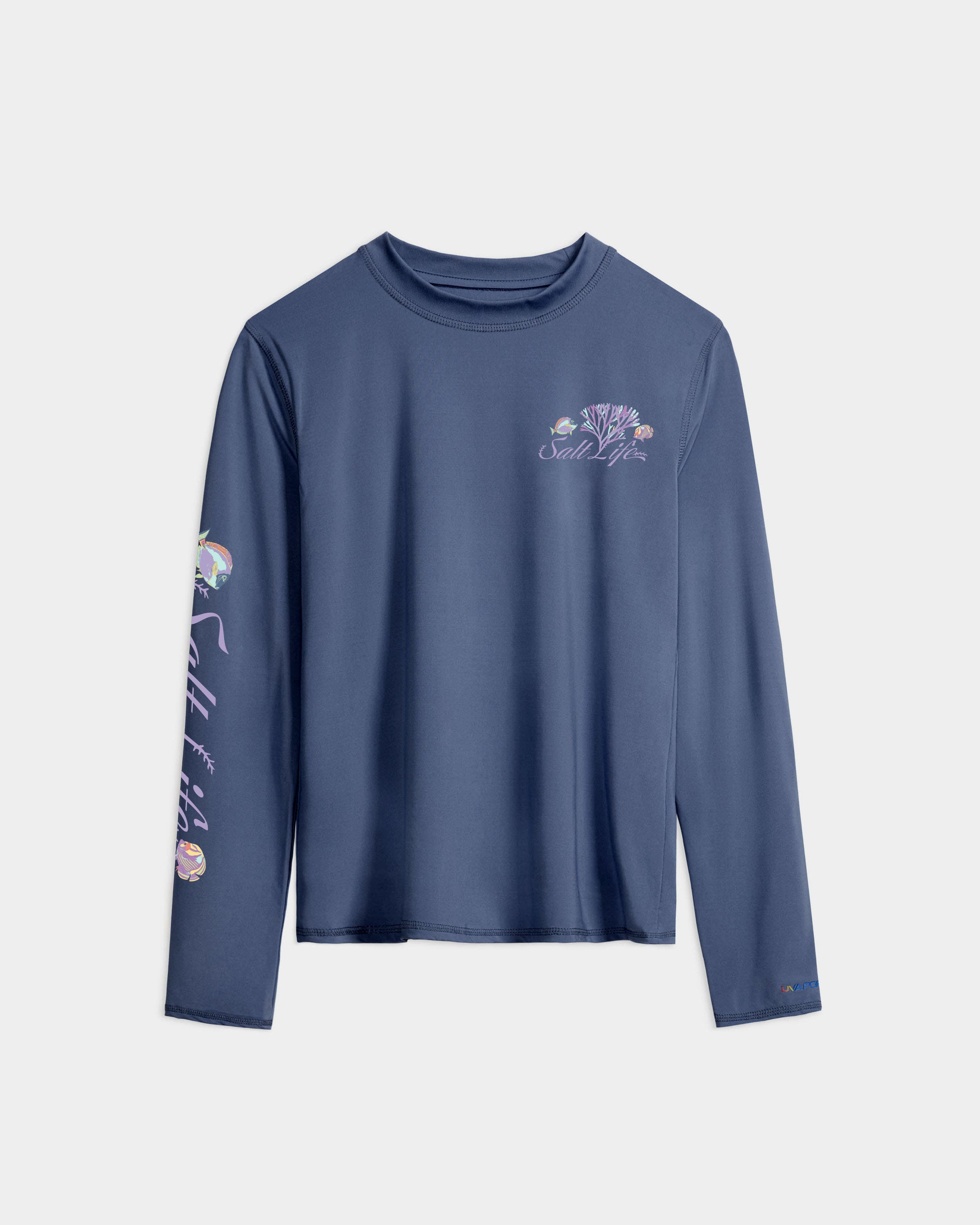 Salt Life Colorful Coral Reef Performance Long Sleeve Tee In Blue