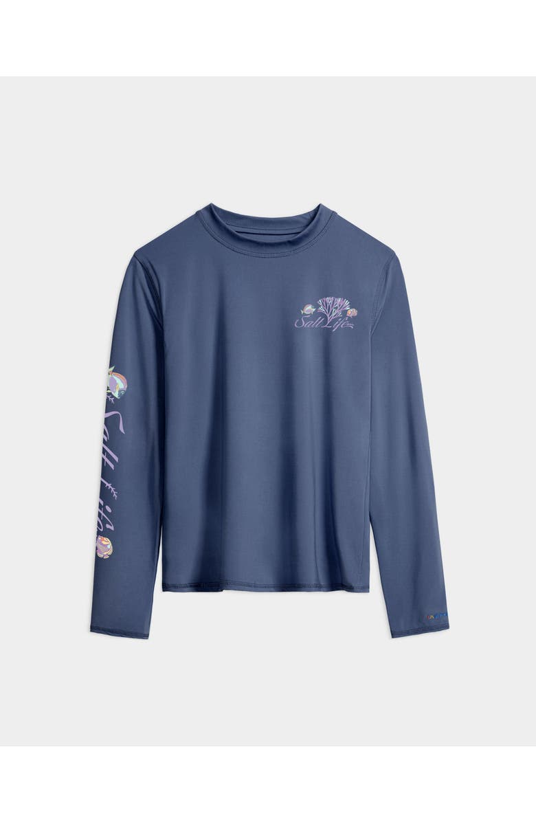 Salt Life Colorful Coral Reef Performance Long Sleeve Tee, Main, color, Indigo Heather