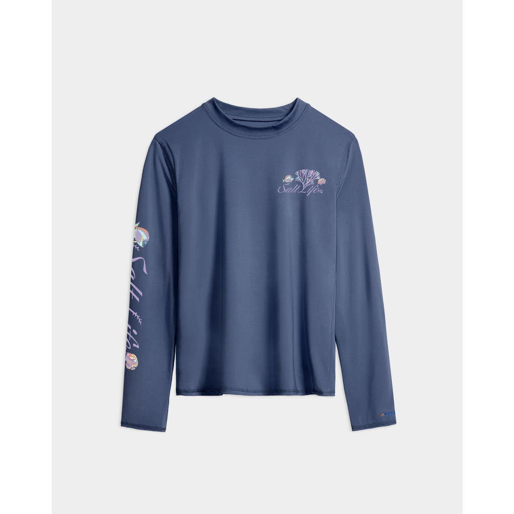 Salt Life Colorful Coral Reef Performance Long Sleeve Tee In Blue