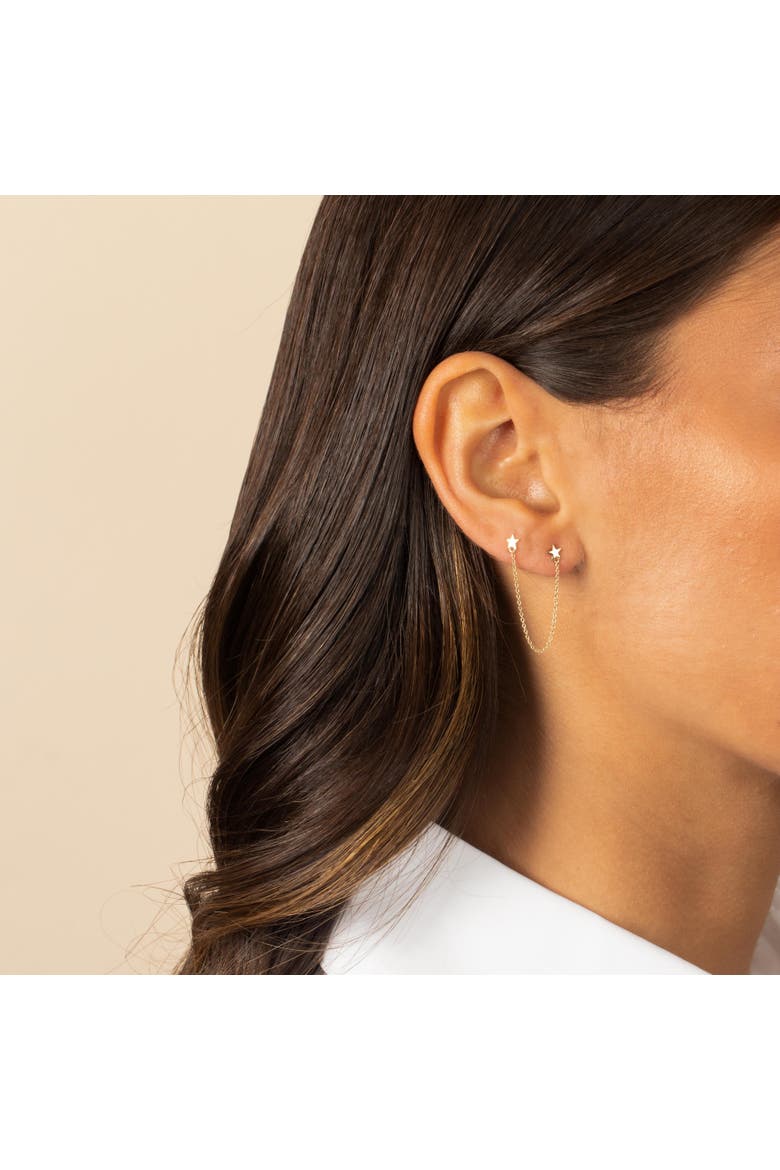 Solid Double Star Chain Stud Earring 14K, Alternate, color, 14K Gold