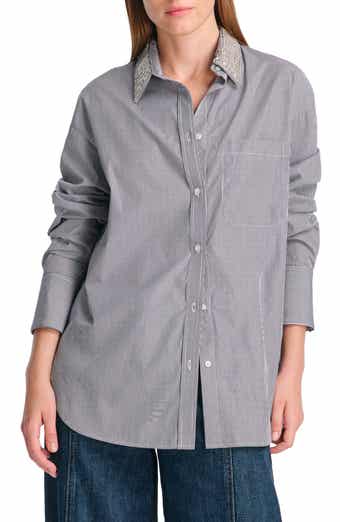 TWP Big Joe Stripe Crystal Embellished Cotton Button-Up Shirt