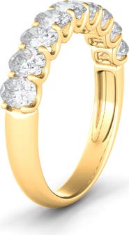 HauteCarat Half Oval Cut Lab Created Diamond 18K Gold Eternity Ring