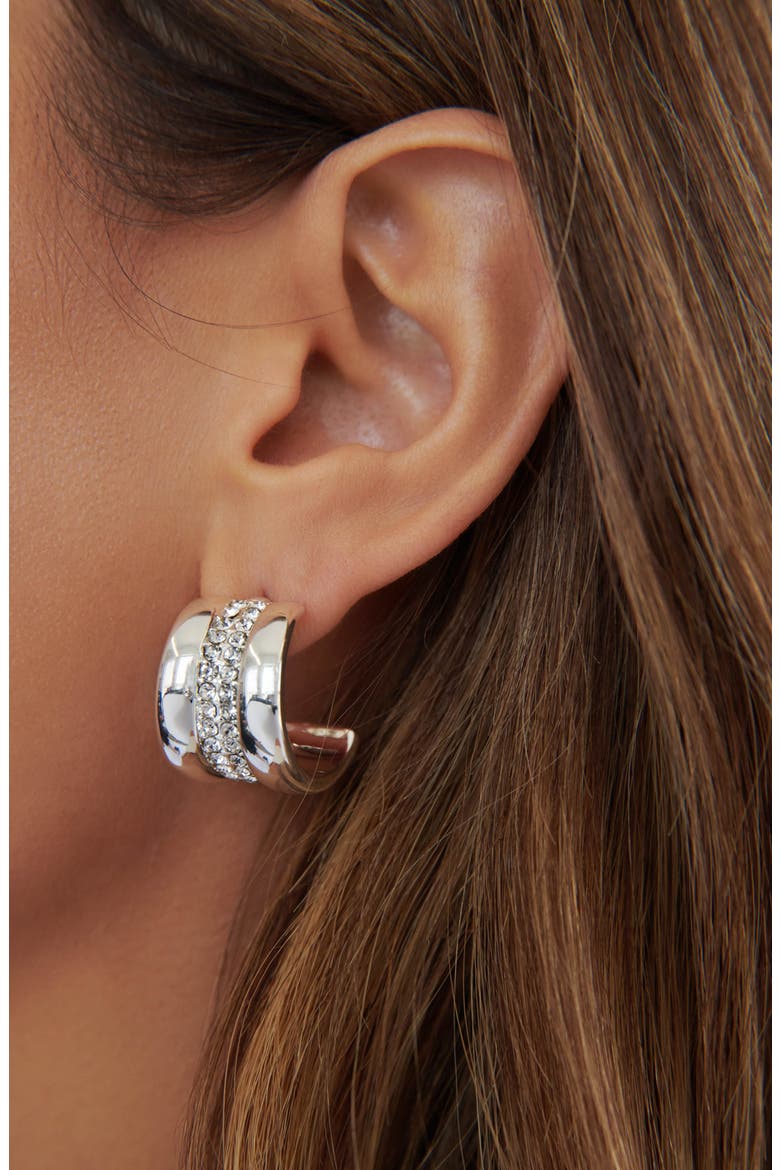 Pavé Center Hoop Earrings, Alternate, color, SILVER