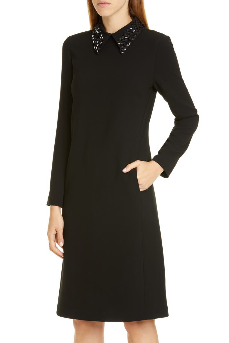 Janis Embellished Collar Long Sleeve Dress, Alternate, color, BLACK