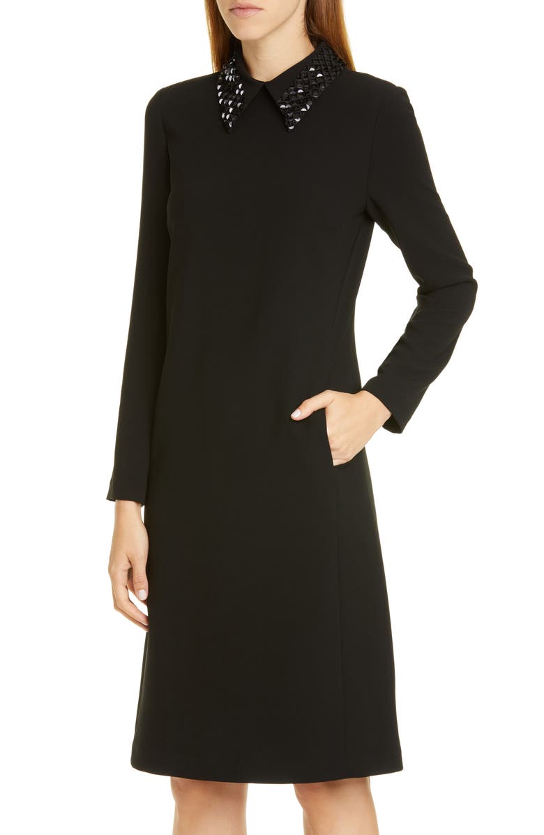 Lafayette 148 New York Janis Embellished Collar Long Sleeve Dress, Alternate, color, 