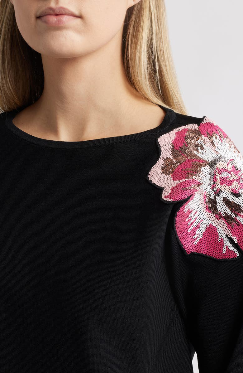 Anne Klein Floral Sequin Embellished Boat Neck Sweater, Alternate, color, 