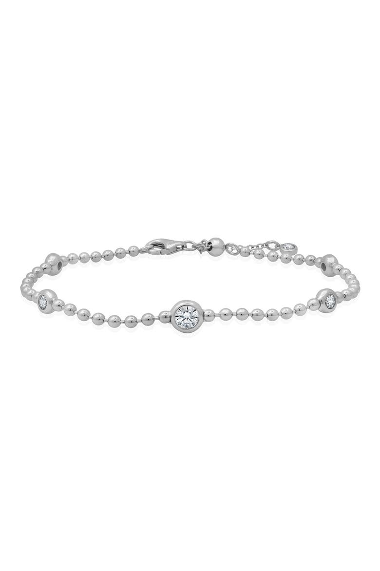 Cubic Zirconia Station Ball Chain Bracelet, Main, color, PURE PLATINUM/ CLEAR STONE