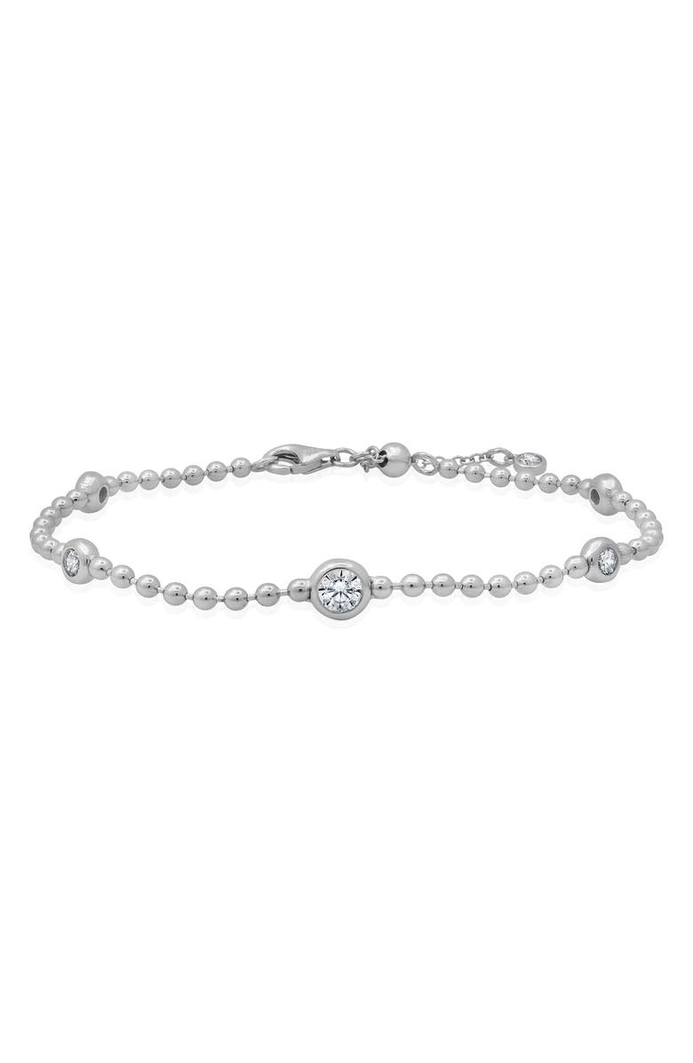 Crislu Cubic Zirconia Station Ball Chain Bracelet, Main, color, Pure Platinum/ Clear Stone