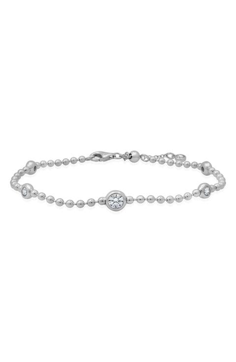 Cubic Zirconia Station Ball Chain Bracelet