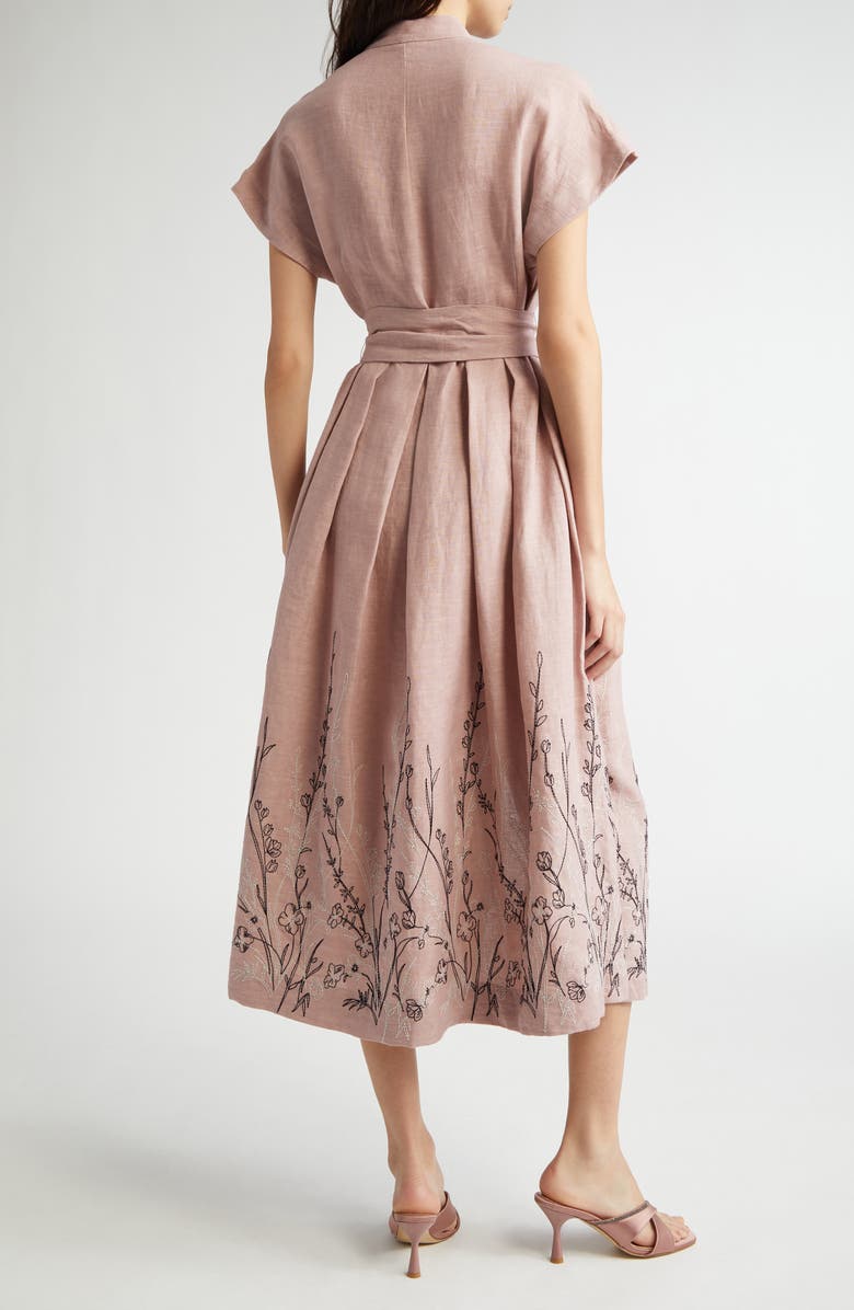 Eleventy Floral Embroidered Linen Belted Shirtdress, Alternate, color,