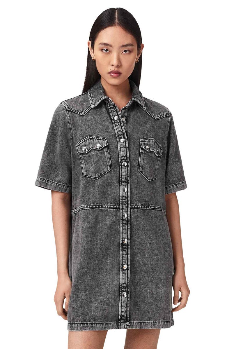 AllSaints Rock Short Sleeve Denim Shirtdress, Alternate, color, Washed Grey