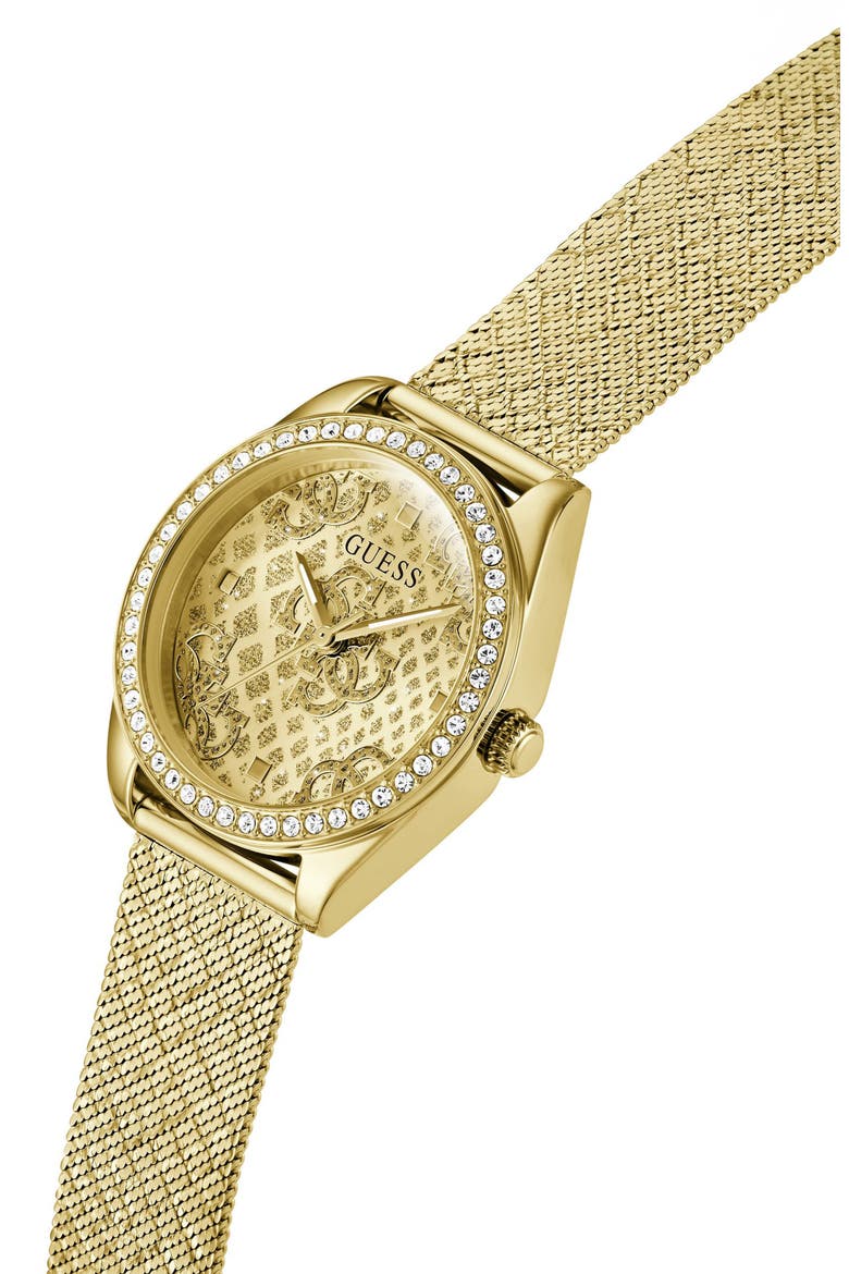 Boa Crystal Bezel Goldtone Mesh Strap Watch, 32mm, Alternate, color, GOLD