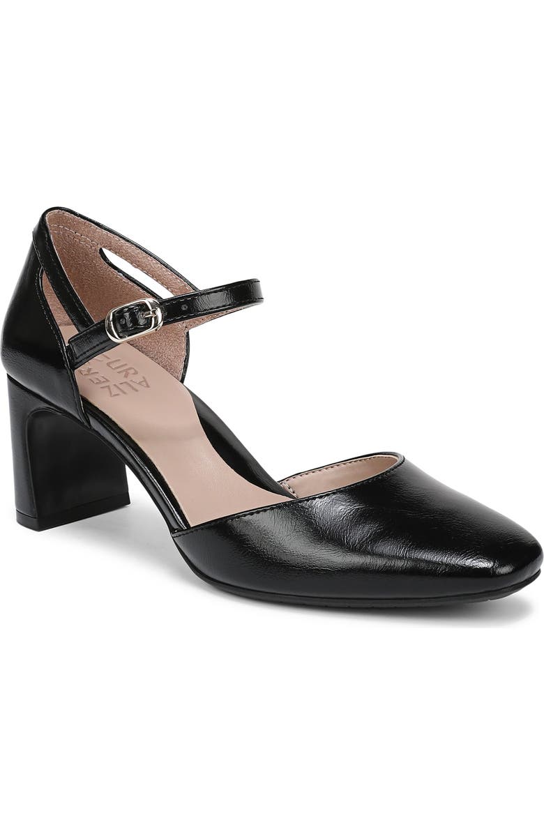 Naturalizer Yasmin Ankle Strap Dress Pump - Wide Width Available, Main, color, Black Faux Leather
