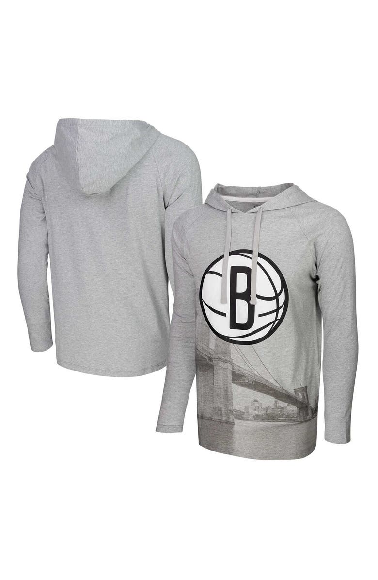 Stadium Essentials Men's Stadium Essentials Heather Gray Brooklyn Nets Atrium Raglan Long Sleeve Hoodie T-Shirt, Alternate, color, Heather Gray