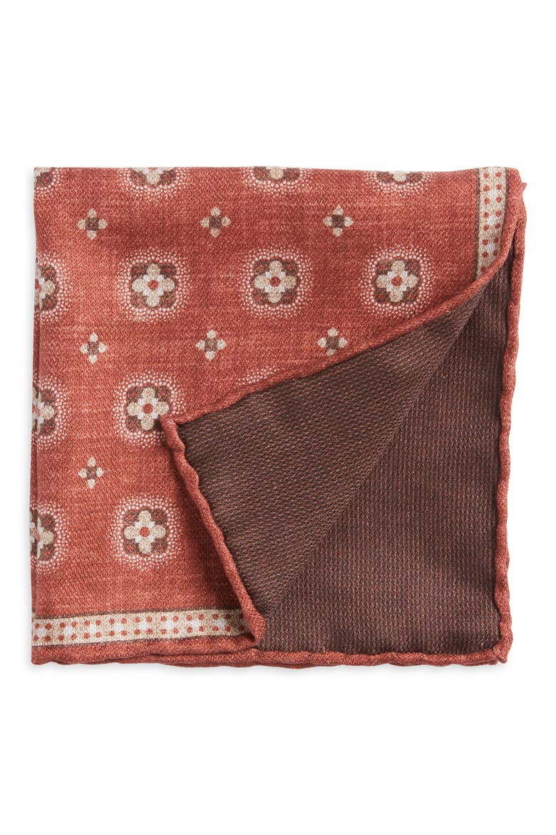 Foulard Reversible Silk Pocket Square, Main, color, CINNAMON
