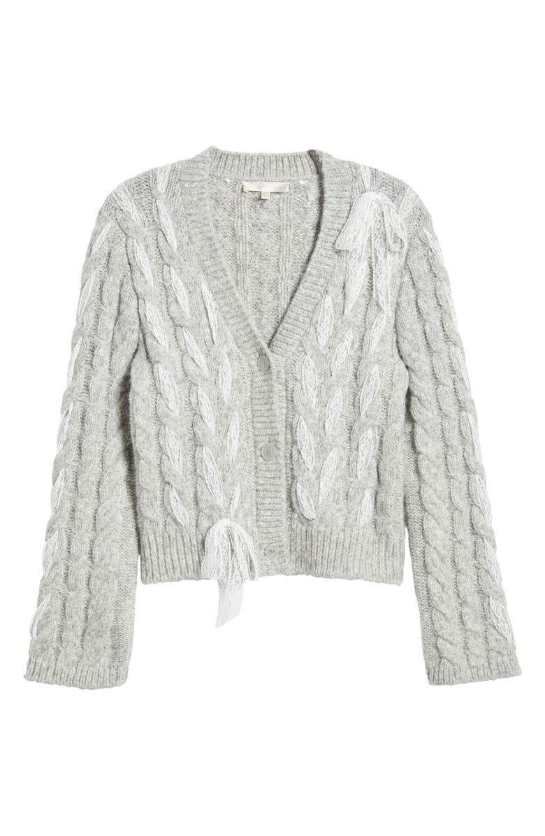LoveShackFancy Louella Cable Knit Cardigan, Alternate, color, 