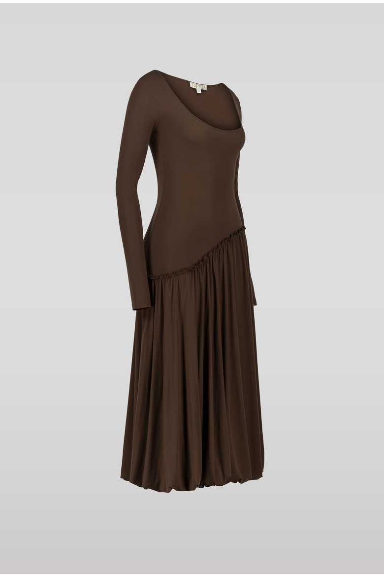 Asymmetric Hip Dress with Scoop Neck, Alternate, color, Dark Brown
