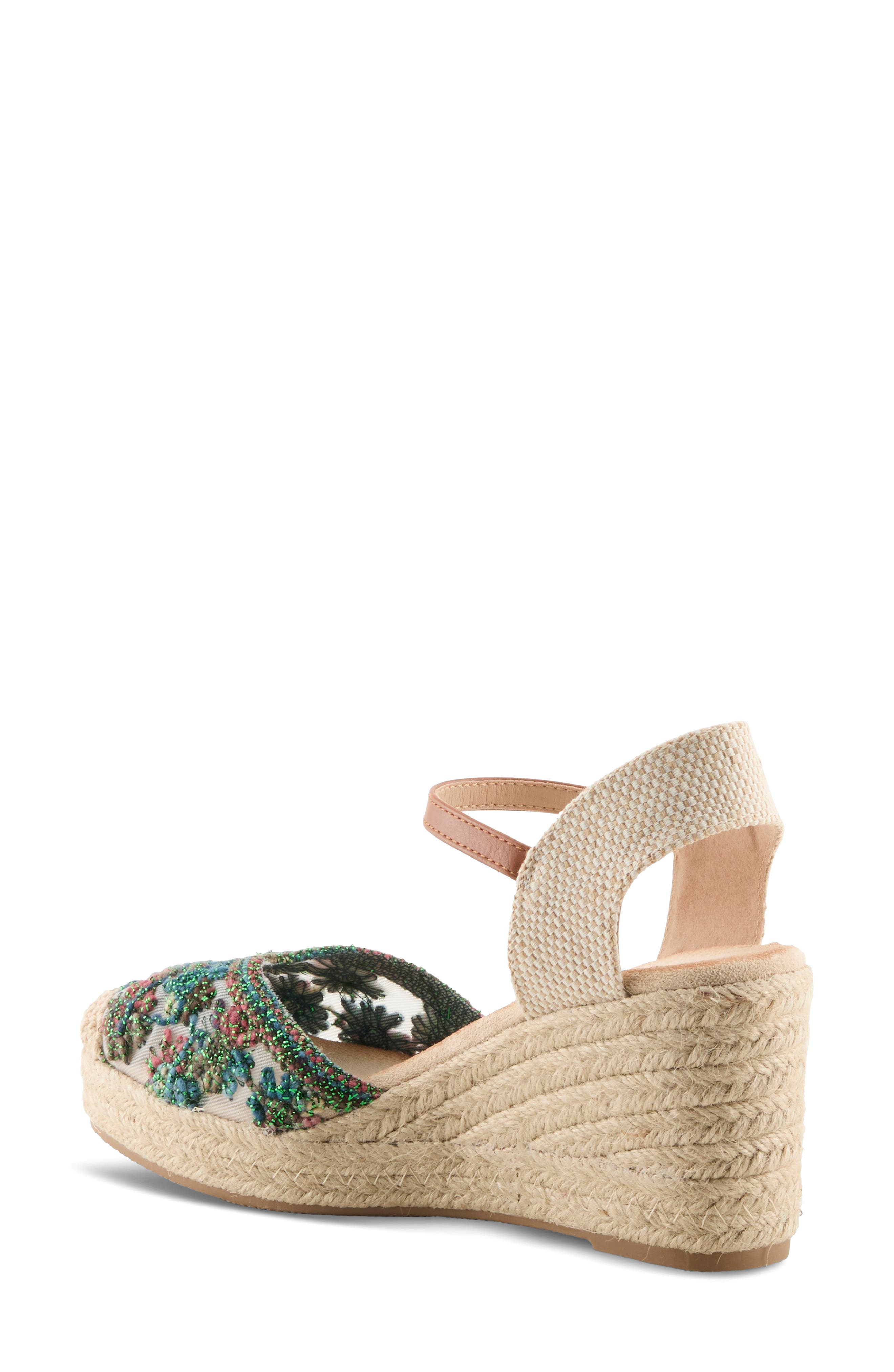 AZURA BY SPRING STEP Querdita Embroidered Platform Wedge, Alternate, color, Green Multi