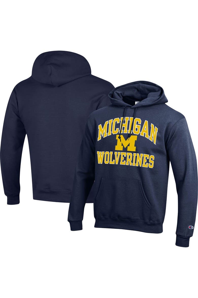 Men's Champion Navy Michigan Wolverines High Motor Pullover Hoodie, Main, color, Navy
