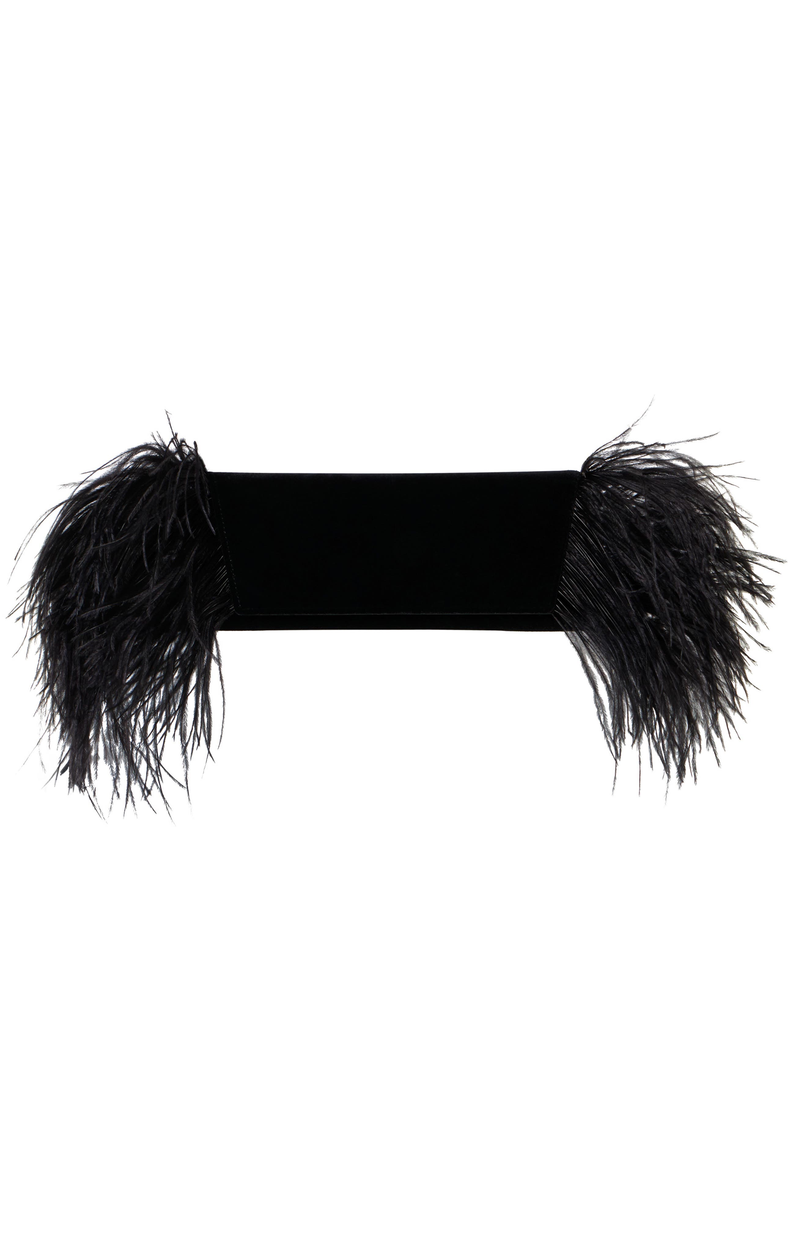 Akris Small Anouk Feather Trim Velvet East/West Clutch, Alternate, color, Black