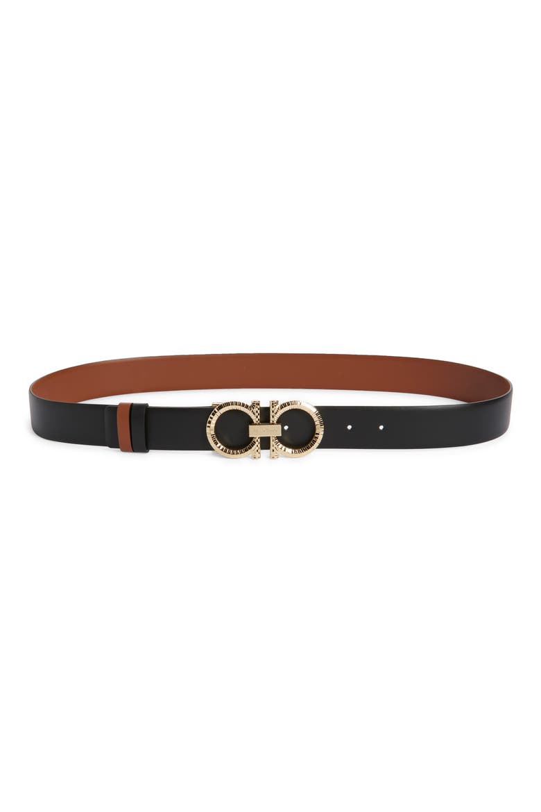 Gancio Buckle Reversible Leather Belt, Main, color, NERO NEW COGNAC