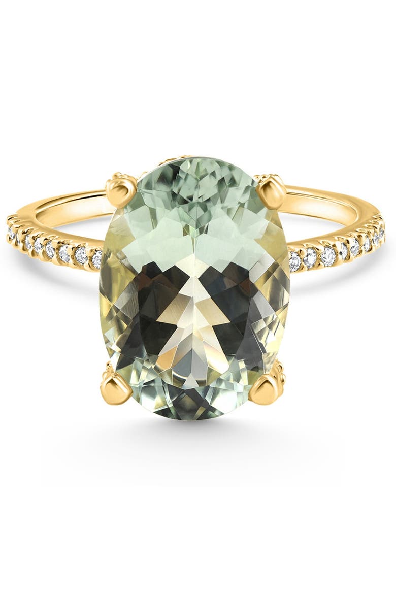 5 3/4Ct Oval Green Amethyst Diamond Side Halo Ring 14k Gold Lab Grown, Alternate, color, 14k Yellow Gold