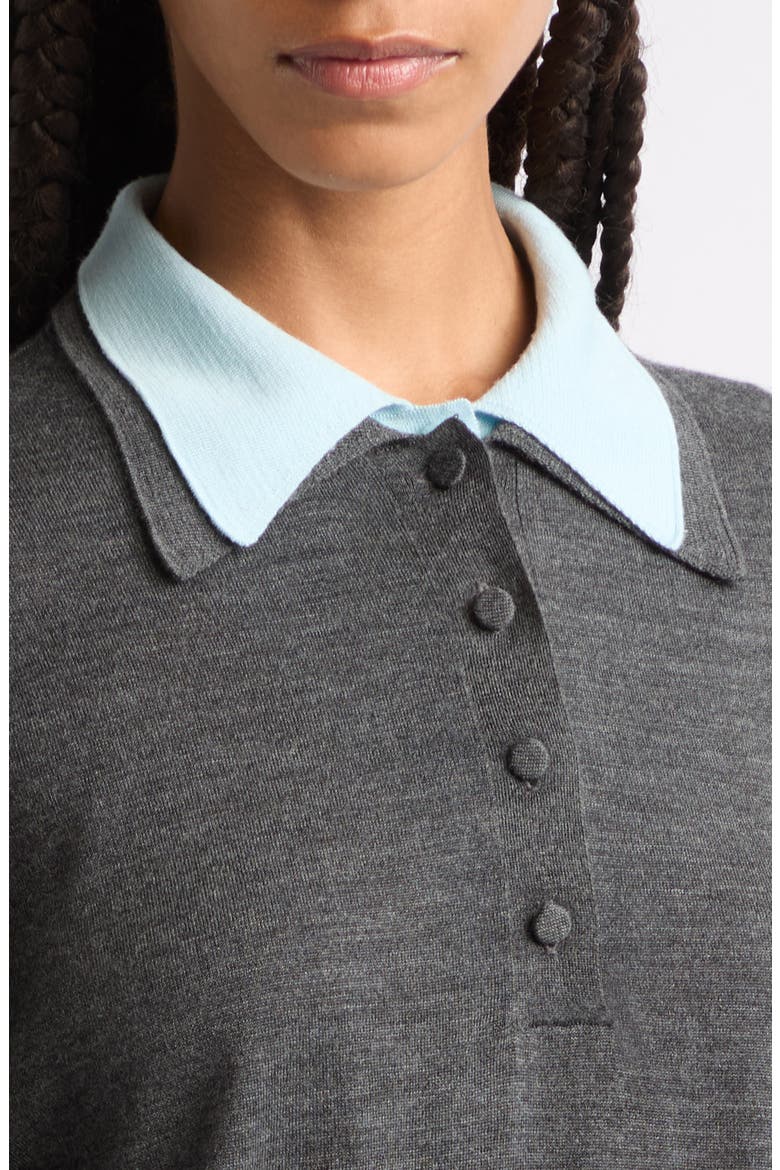 Double Collar Long Sleeve Merino Wool & Silk Polo, Alternate, color, GRAY BLUE