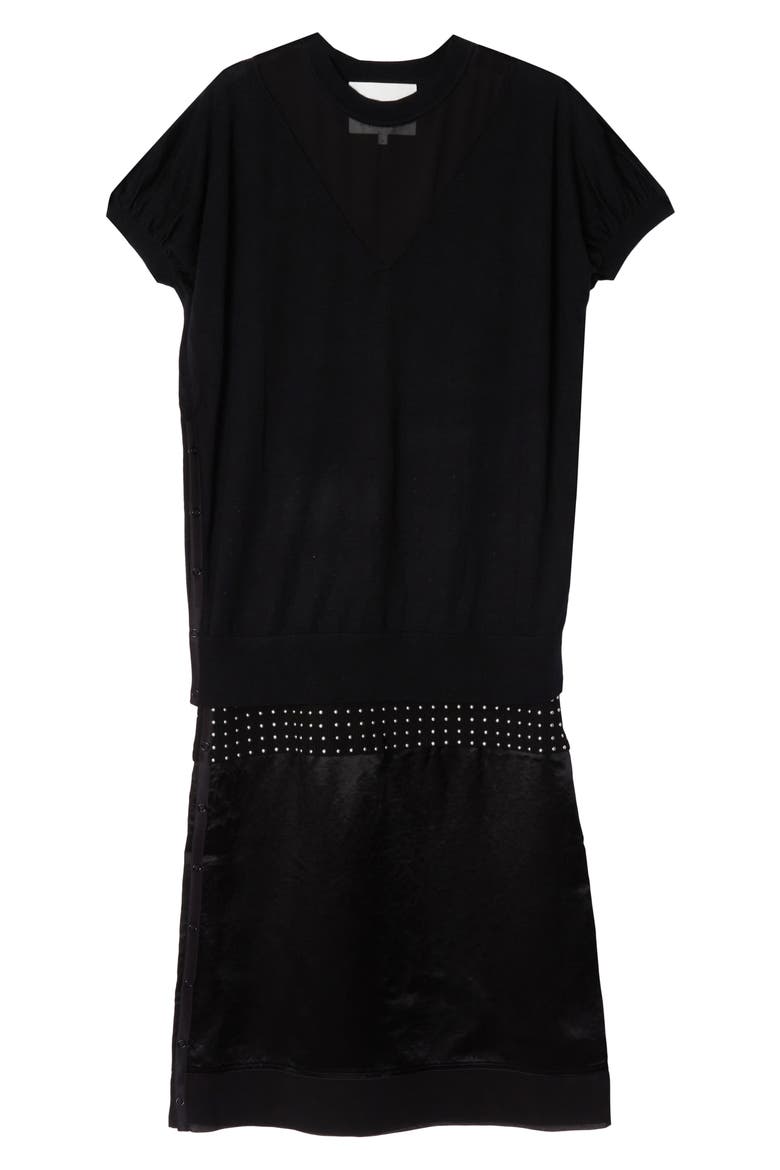 Mixed Media Studded Knit Dress, Main, color, BLACK