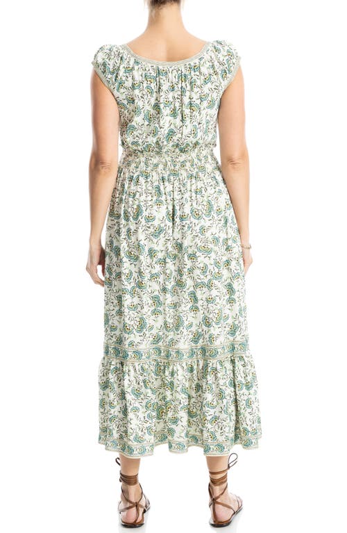 Max Studio Floral Smocked Maxi Dress In Cream Teal Bloom