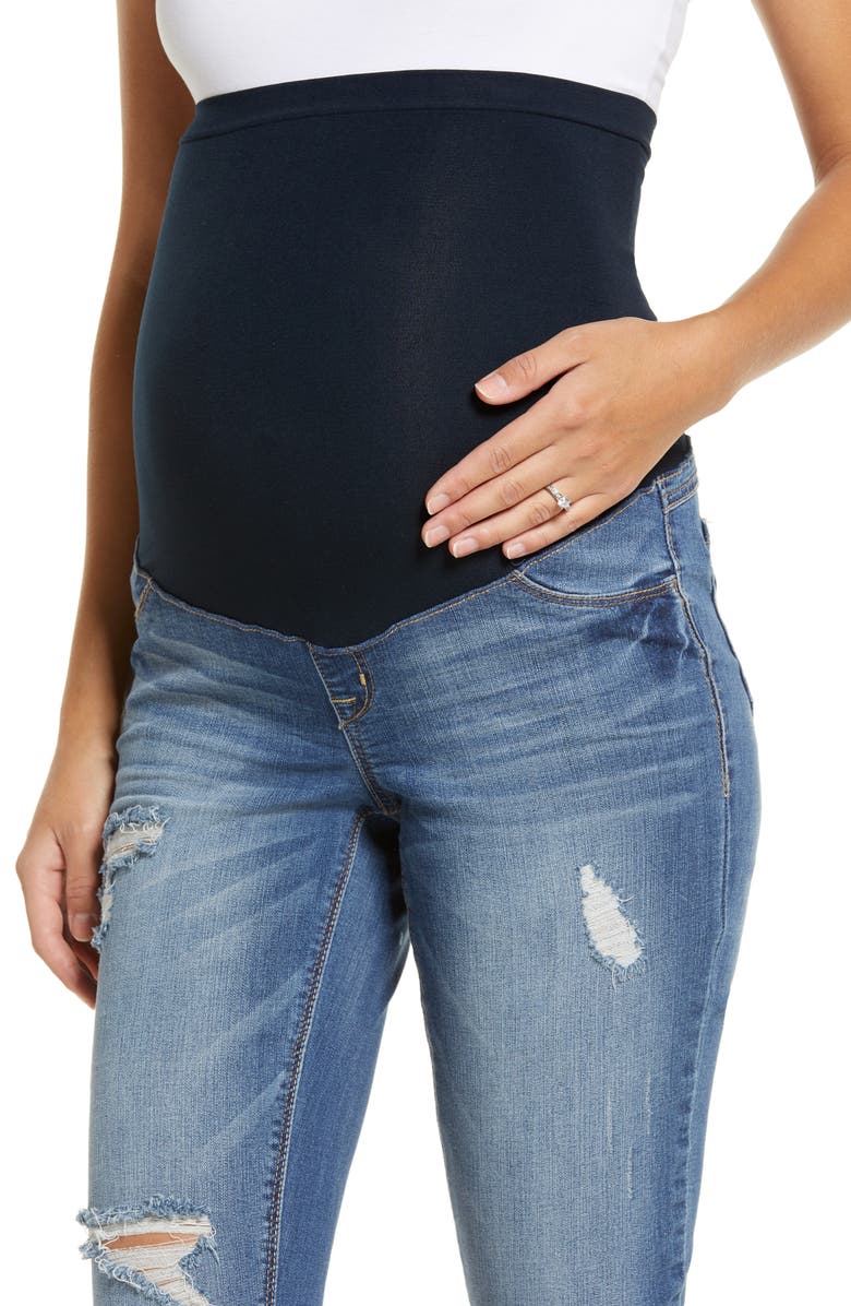 1822 Denim Maternity Chewed Hem Skinny Jeans, Alternate, color,