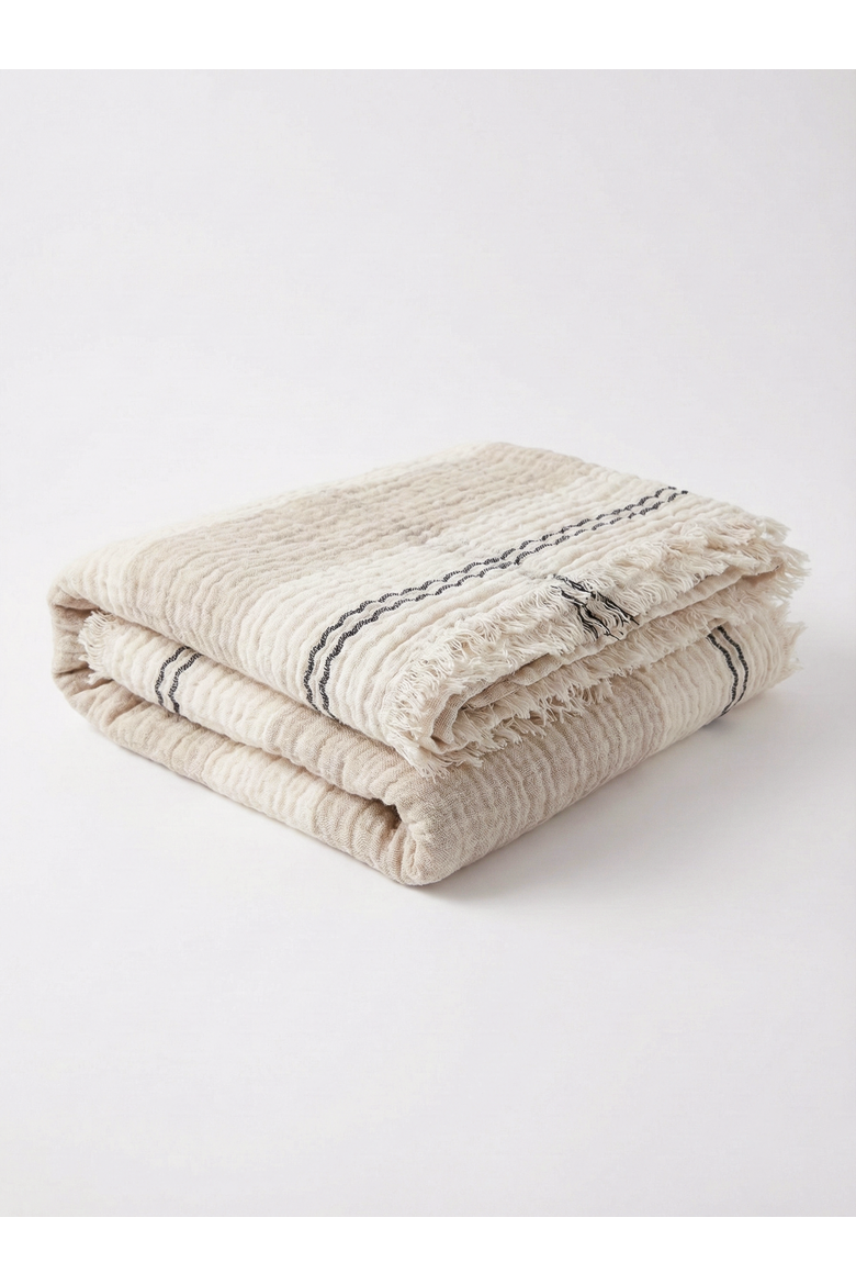 Crinkled Luxe Linen Stripe Throw, Alternate, color, Ivory