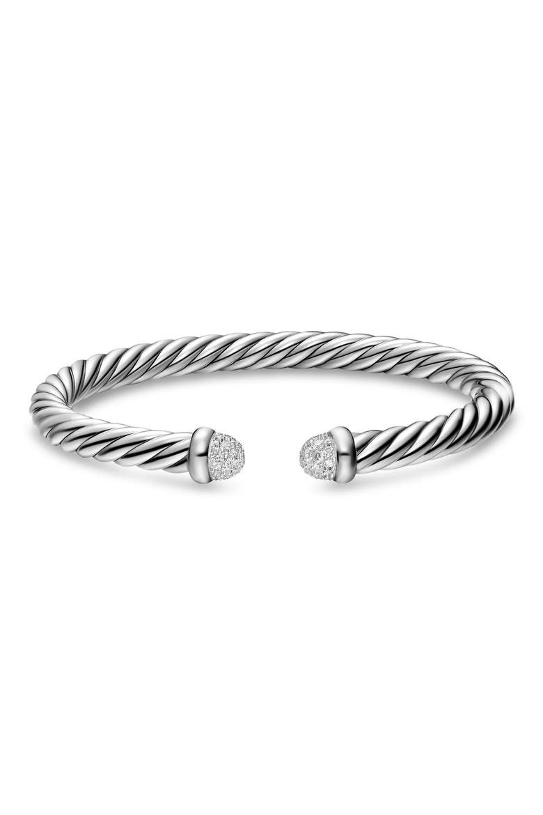 Cable Flex Bracelet in Sterling Silver with Diamond Pavé Domes, 6mm, Alternate, color, SILVER PAVE