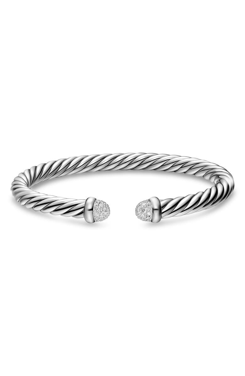 David Yurman Cable Flex Bracelet in Sterling Silver with Diamond Pavé Domes, 6mm, Alternate, color, Silver Pave