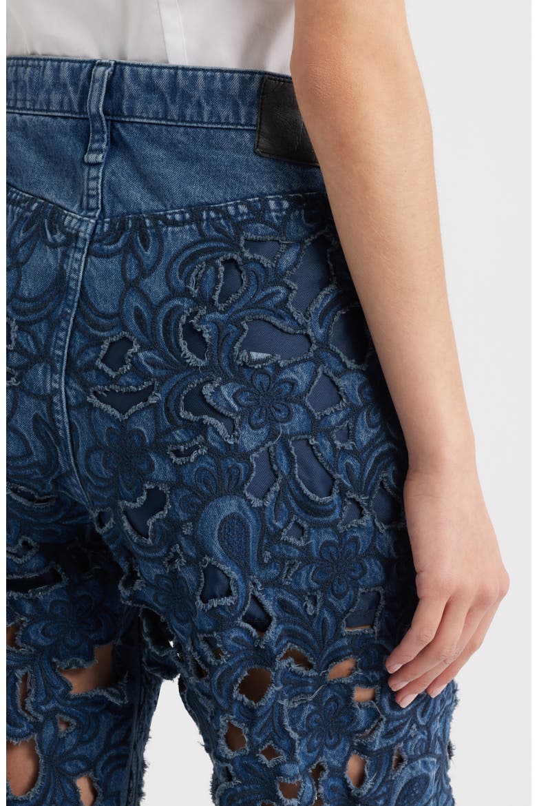 Logan Floral Cutout Mid Rise Wide Leg Jeans, Alternate, color, HYACN