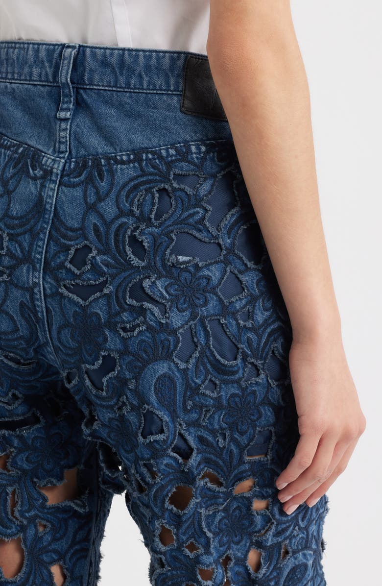 rag & bone Logan Floral Cutout Mid Rise Wide Leg Jeans, Alternate, color, Hyacn